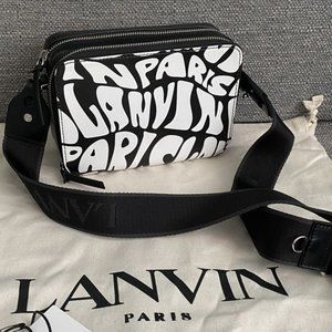 NWT Lanvin Paris Leather Black and White Logo Camera Bag